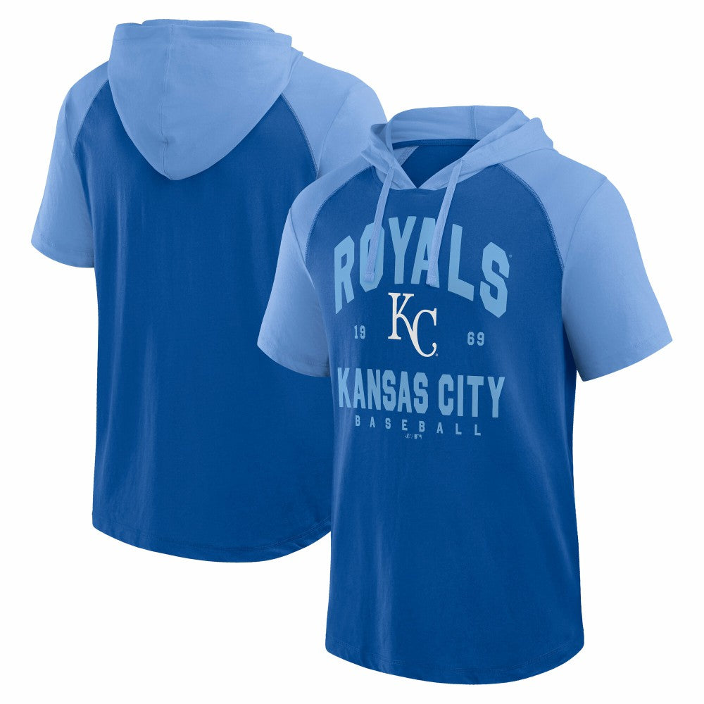 MLB Kansas City Royals Logo Athletic Prime Raglan Short Sleeve Hoodie T-Shirt