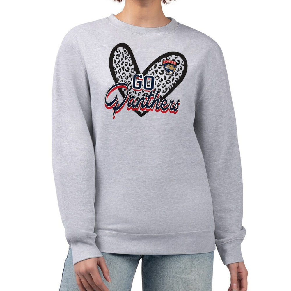 NHL Heather Gray Florida Panthers G-III 4Her by Carl Banks Women's Animal Print Heart Fleece Pullover Sweatshirt
