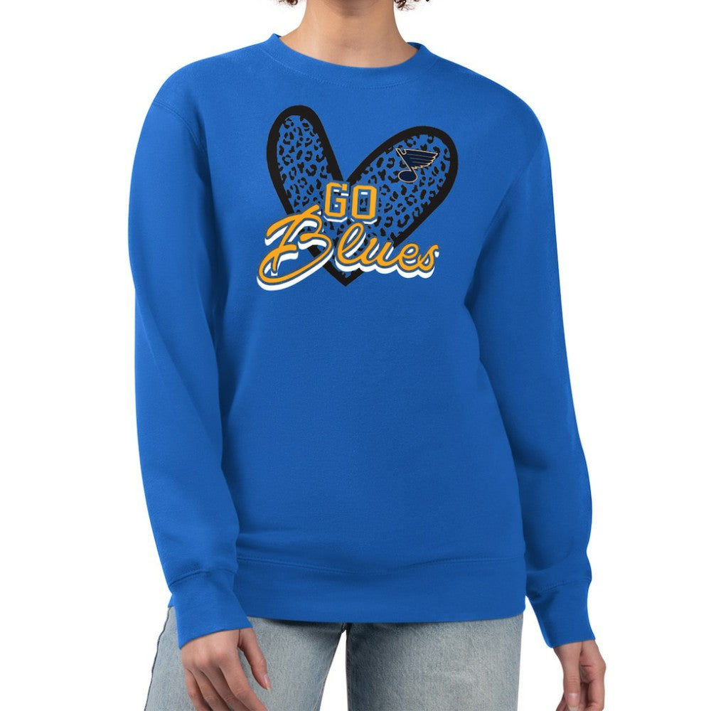 NHL Blue St. Louis Blues G-III 4Her by Carl Banks Women's Animal Print Heart Fleece Pullover Sweatshirt