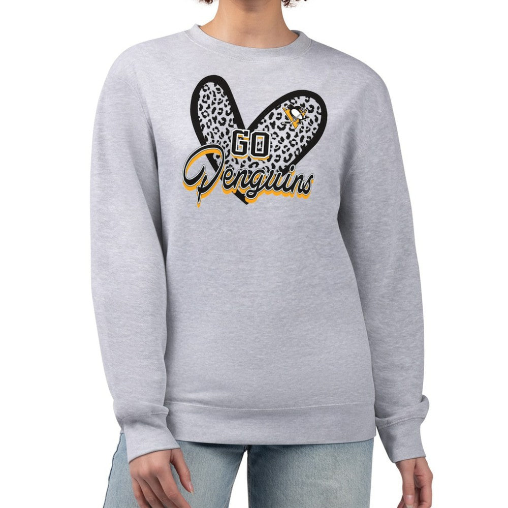 NHL Heather Gray Pittsburgh Penguins G-III 4Her by Carl Banks Women's Animal Print Heart Fleece Pullover Sweatshirt
