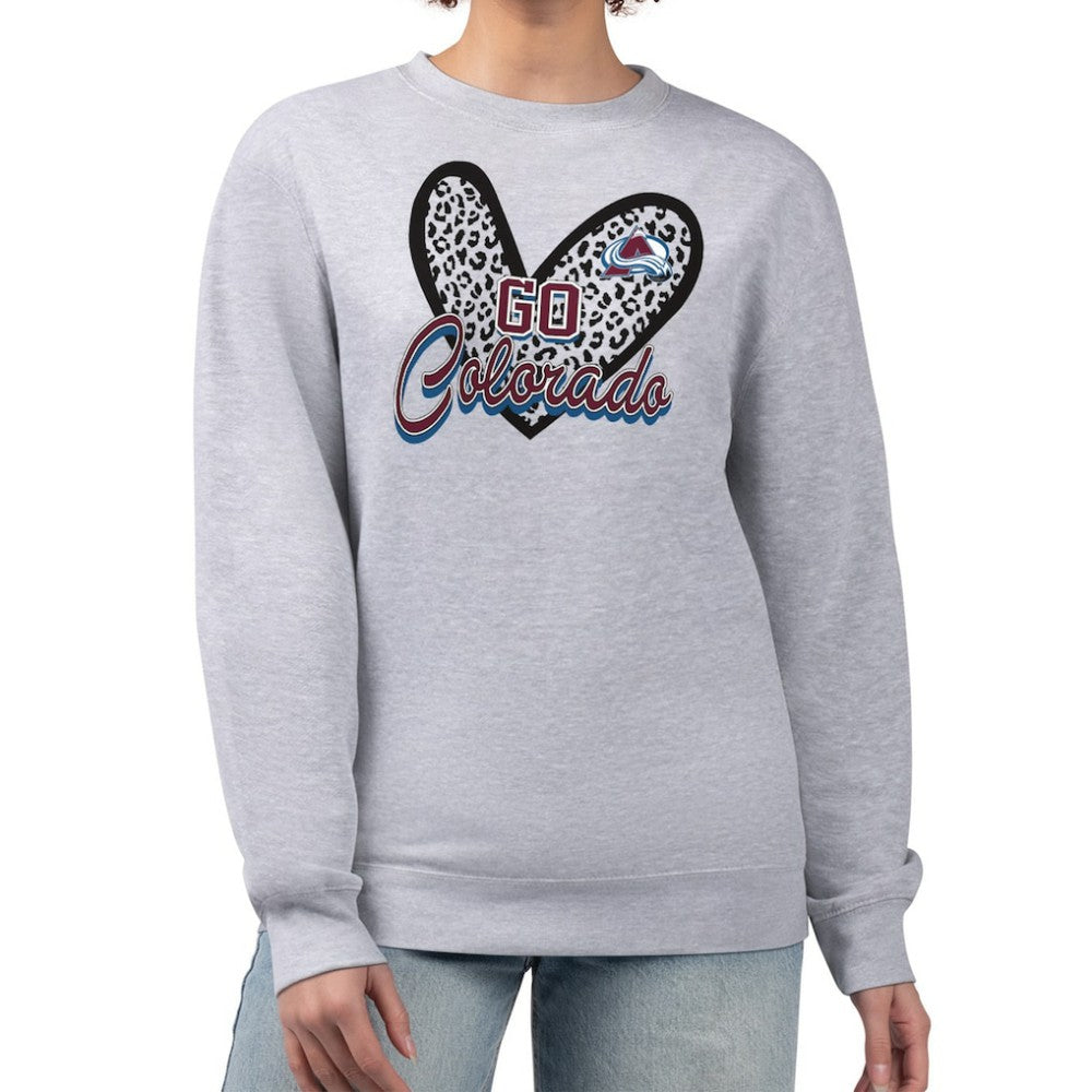 NHL Heather Gray Colorado Avalanche G-III 4Her by Carl Banks Women's Animal Print Heart Fleece Pullover Sweatshirt