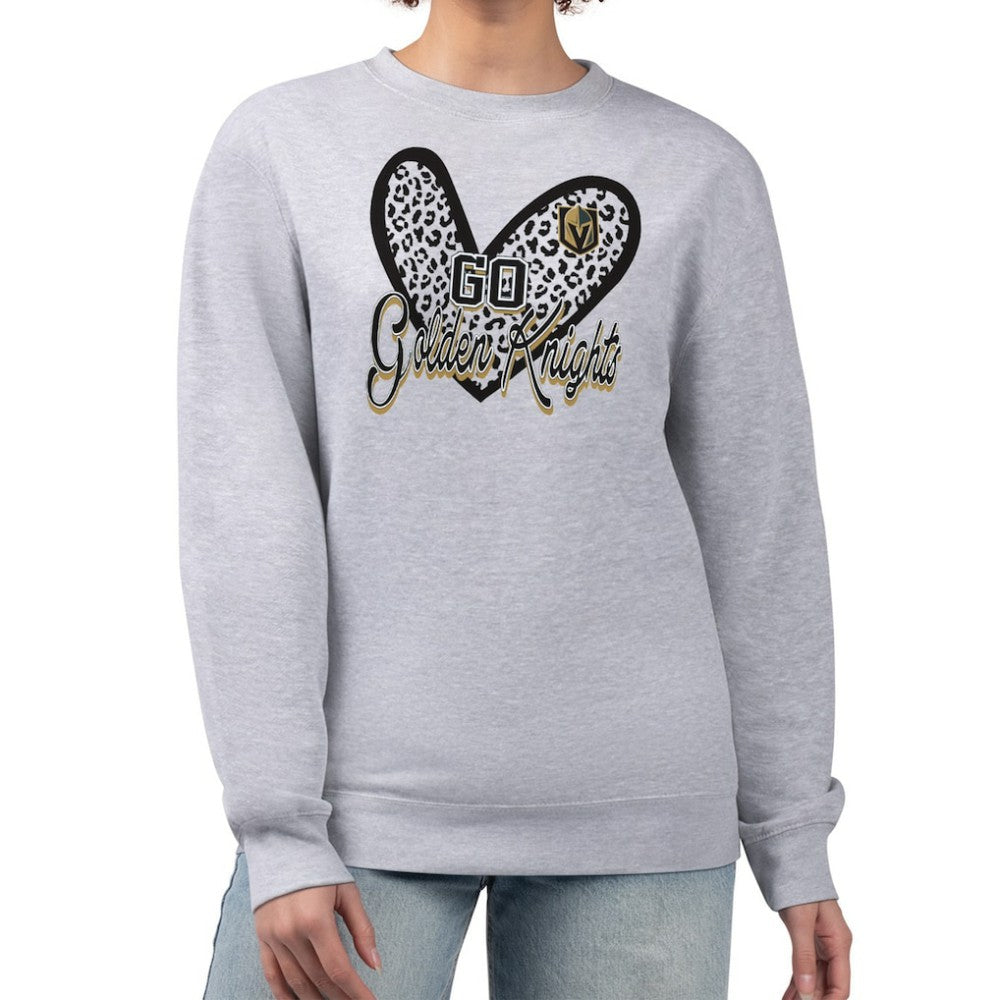 NHL Heather Gray Vegas Golden Knights G-III 4Her by Carl Banks Women's Animal Print Heart Fleece Pullover Sweatshirt