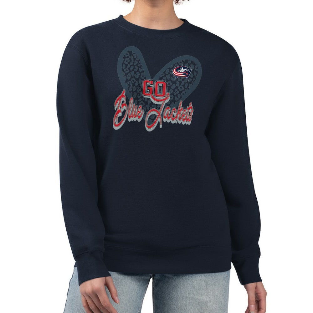NHL Navy Columbus Blue Jackets G-III 4Her by Carl Banks Women's Animal Print Heart Fleece Pullover Sweatshirt