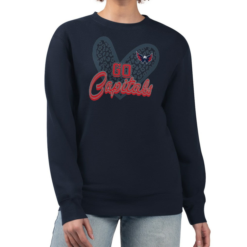 NHL Navy Washington Capitals G-III 4Her by Carl Banks Women's Animal Print Heart Fleece Pullover Sweatshirt
