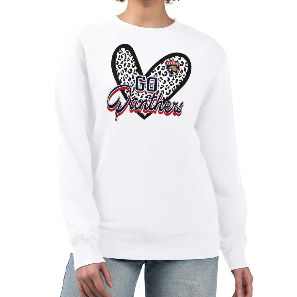 NHL White Florida Panthers G-III 4Her by Carl Banks Women's Animal Print Heart Fleece Pullover Sweatshirt