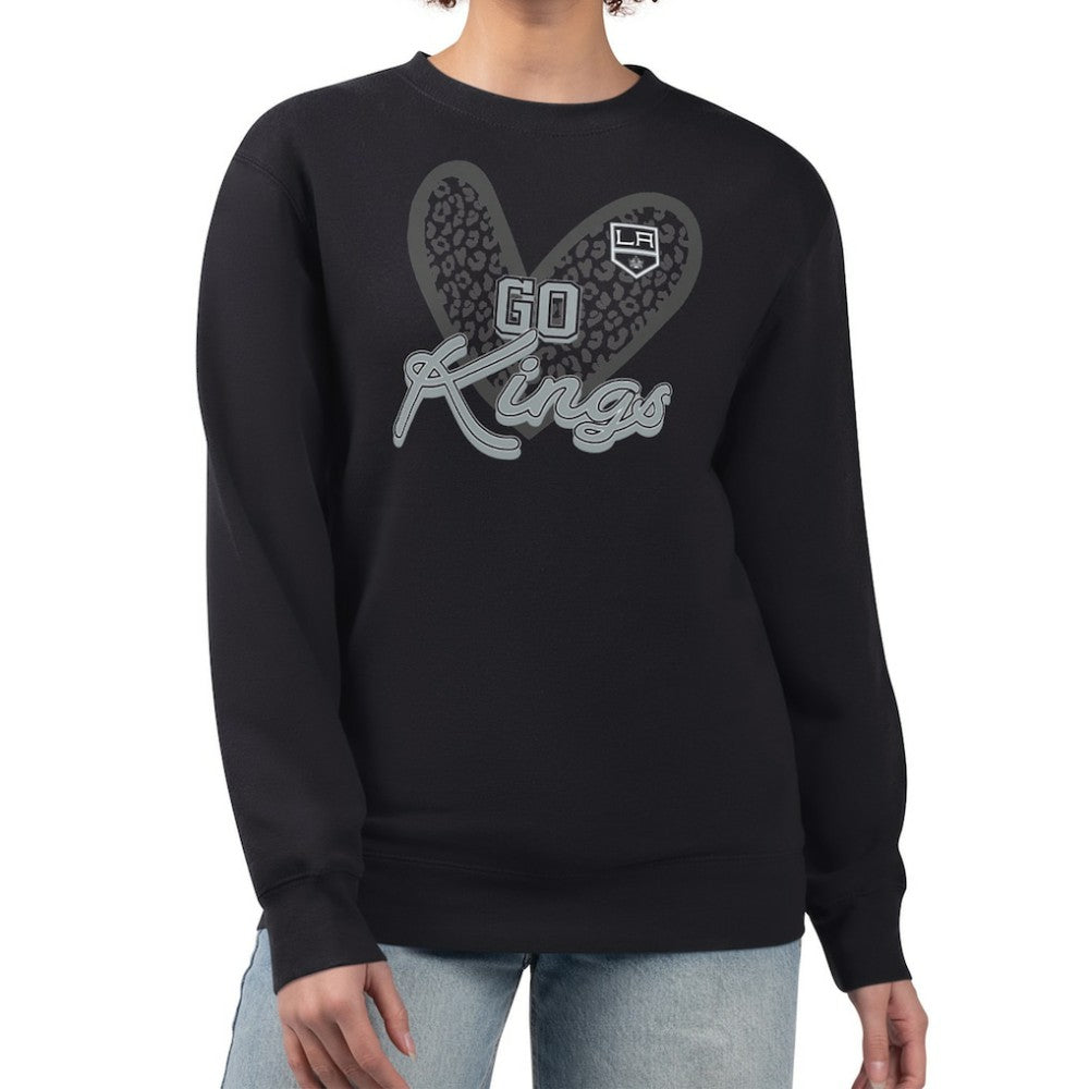 NHL Black Los Angeles Kings G-III 4Her by Carl Banks Women's Animal Print Heart Fleece Pullover Sweatshirt