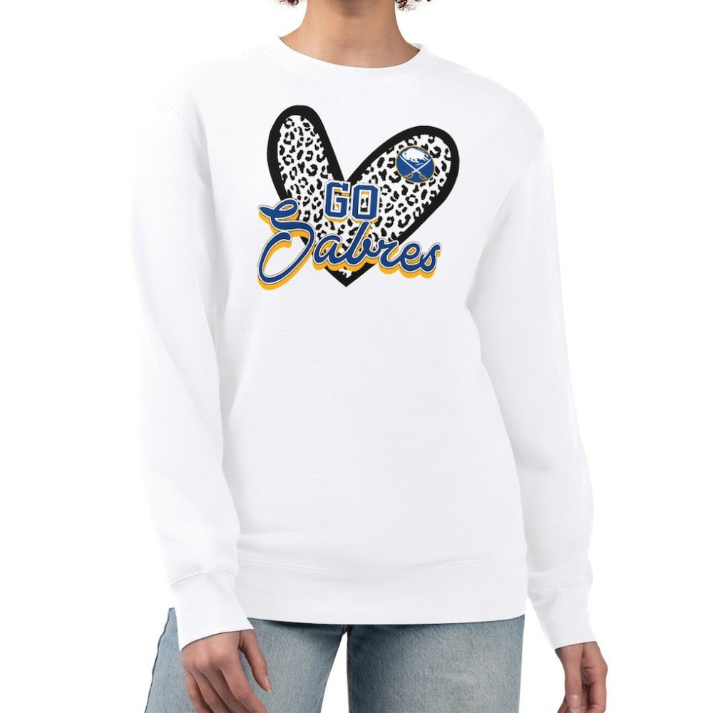 NHL White Buffalo Sabres G-III 4Her by Carl Banks Women's Animal Print Heart Fleece Pullover Sweatshirt