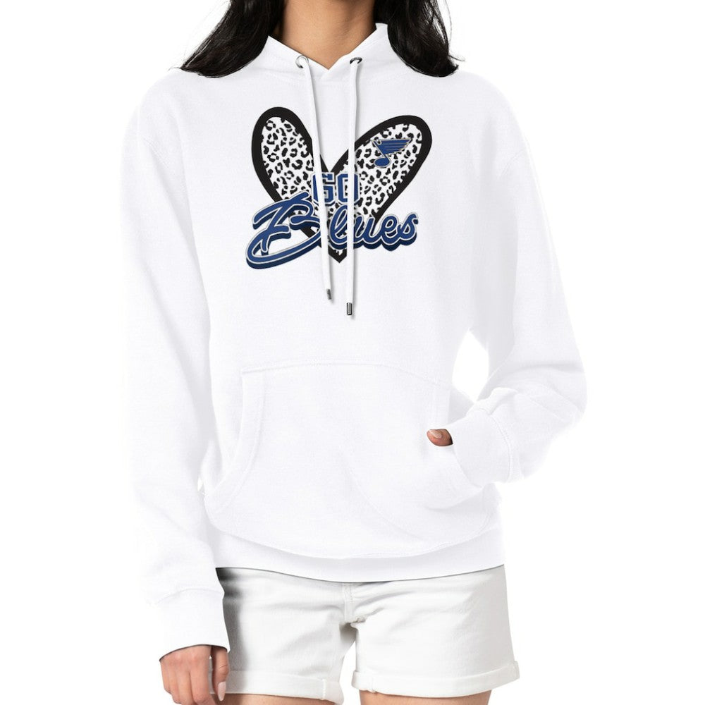 NHL White St. Louis Blues G-III 4Her by Carl Banks Women's Animal Print Heart Fleece Pullover Hoodie