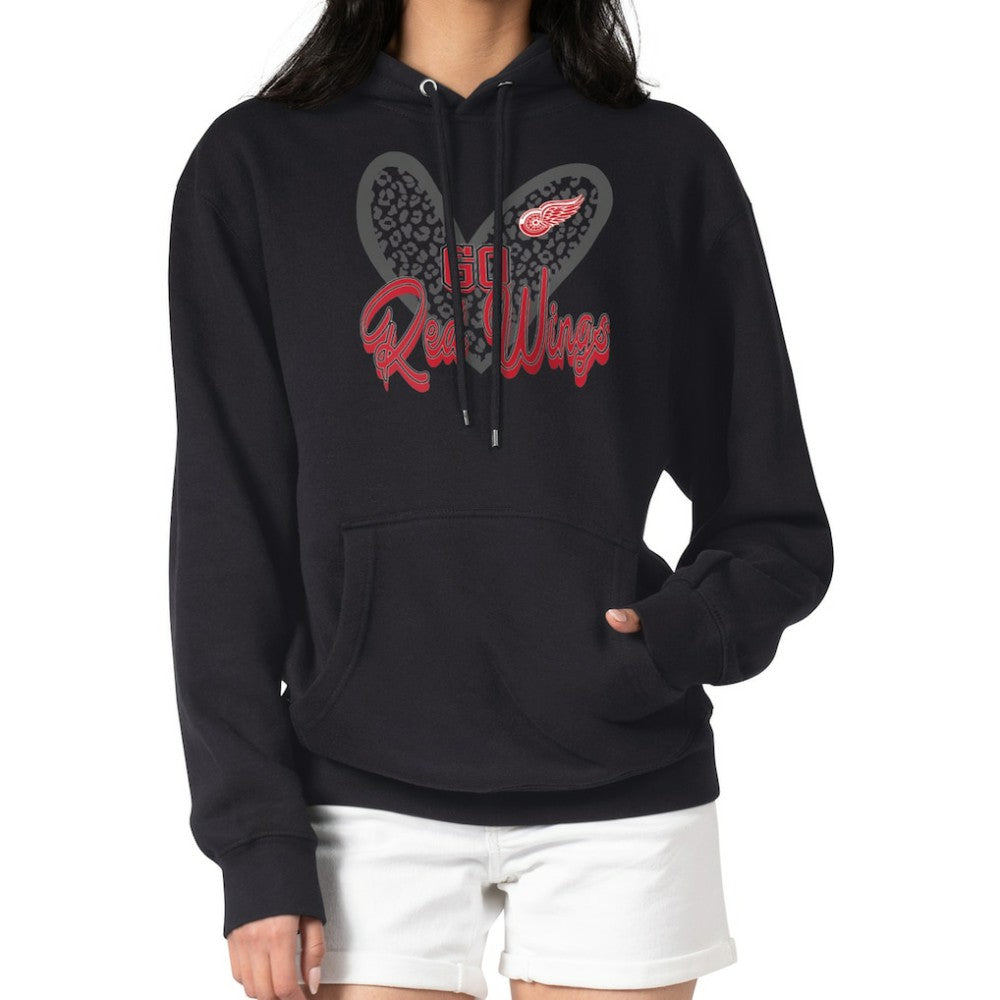 NHL Black Detroit Red Wings G-III 4Her by Carl Banks Women's Animal Print Heart Fleece Pullover Hoodie