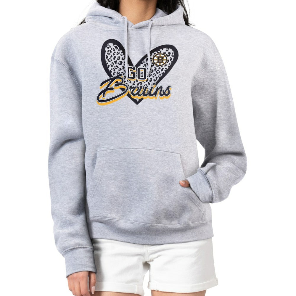 NHL Heather Gray Boston Bruins G-III 4Her by Carl Banks Women's Animal Print Heart Fleece Pullover Hoodie