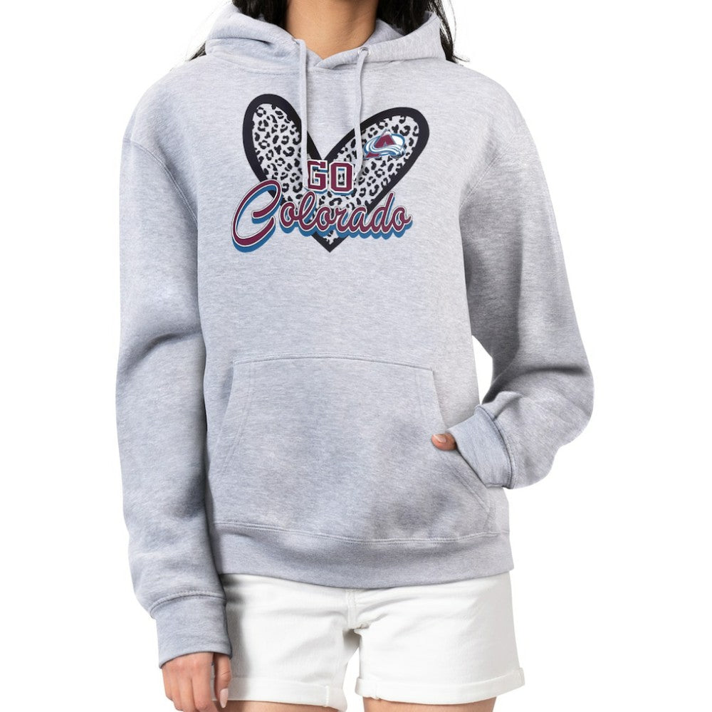 NHL Heather Gray Colorado Avalanche G-III 4Her by Carl Banks Women's Animal Print Heart Fleece Pullover Hoodie