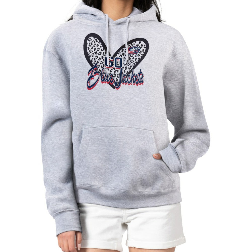 NHL Heather Gray Columbus Blue Jackets G-III 4Her by Carl Banks Women's Animal Print Heart Fleece Pullover Hoodie