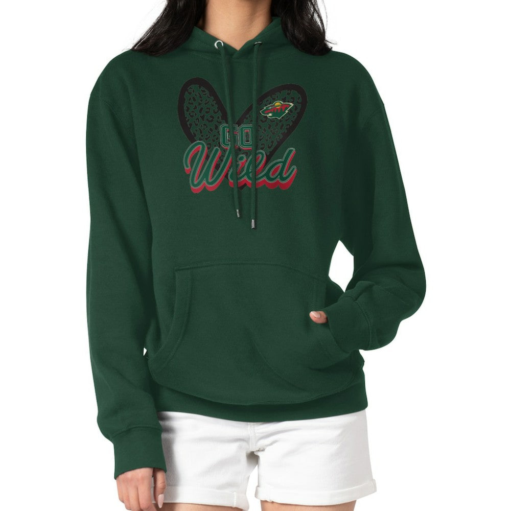 NHL Green Minnesota Wild G-III 4Her by Carl Banks Women's Animal Print Heart Fleece Pullover Hoodie