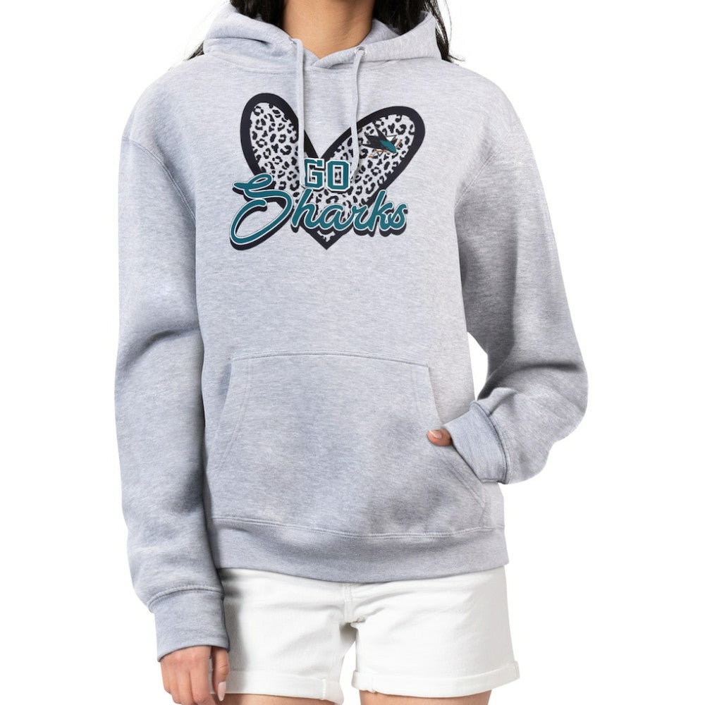 NHL Heather Gray San Jose Sharks G-III 4Her by Carl Banks Women's Animal Print Heart Fleece Pullover Hoodie