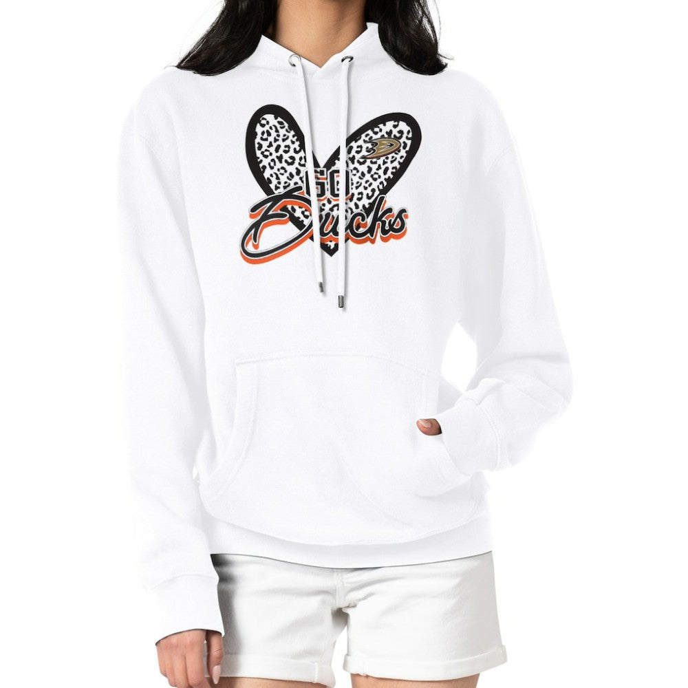NHL White Anaheim Ducks G-III 4Her by Carl Banks Women's Animal Print Heart Fleece Pullover Hoodie