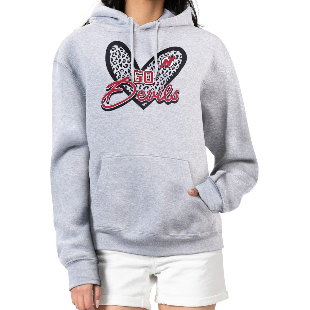 NHL Heather Gray New Jersey Devils G-III 4Her by Carl Banks Women's Animal Print Heart Fleece Pullover Hoodie