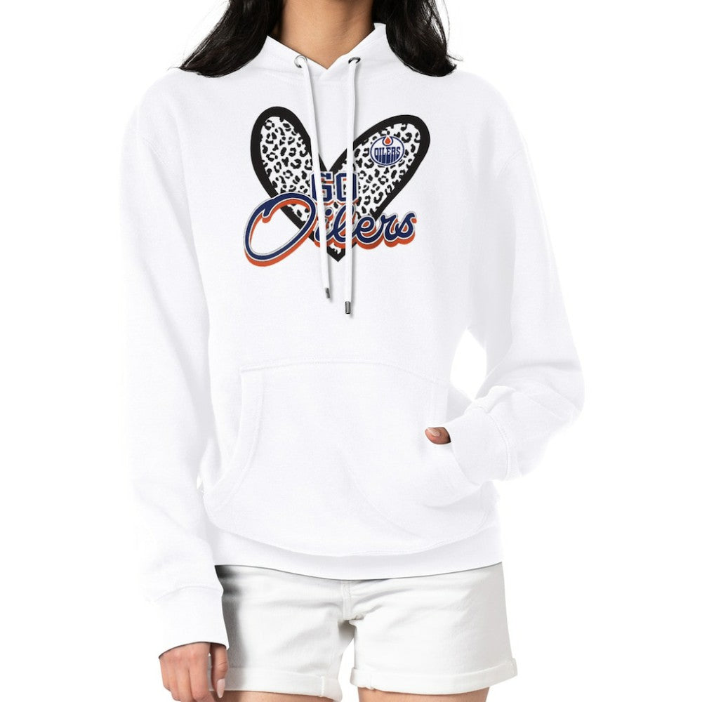 NHL White Edmonton Oilers G-III 4Her by Carl Banks Women's Animal Print Heart Fleece Pullover Hoodie