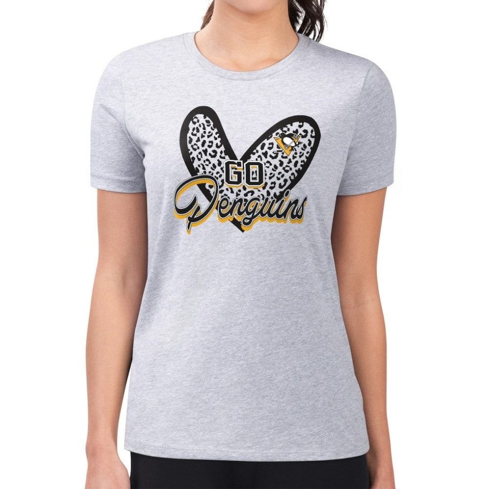 NHL Heather Gray Pittsburgh Penguins G-III 4Her by Carl Banks Women's Super-Slim Fit Lightweight Animal Print Heart T-Shirt