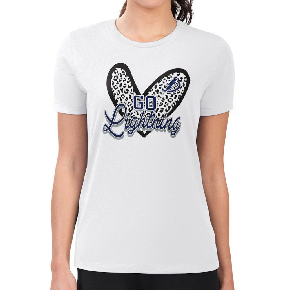 NHL White Tampa Bay Lightning G-III 4Her by Carl Banks Women's Super-Slim Fit Lightweight Animal Print Heart T-Shirt