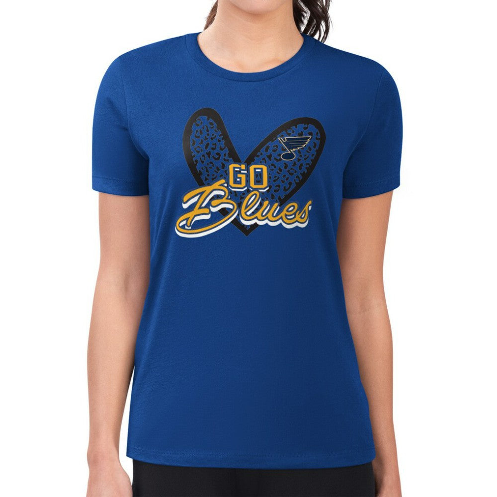 NHL Blue St. Louis Blues G-III 4Her by Carl Banks Women's Super-Slim Fit Lightweight Animal Print Heart T-Shirt