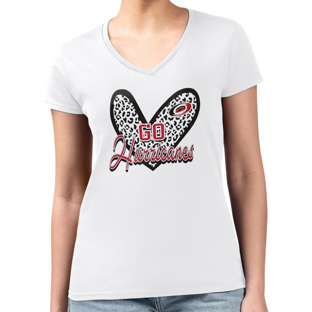 NHL White Carolina Hurricanes G-III 4Her by Carl Banks Women's Super-Slim Fit Lightweight Animal Print Heart V-Neck T-Shirt