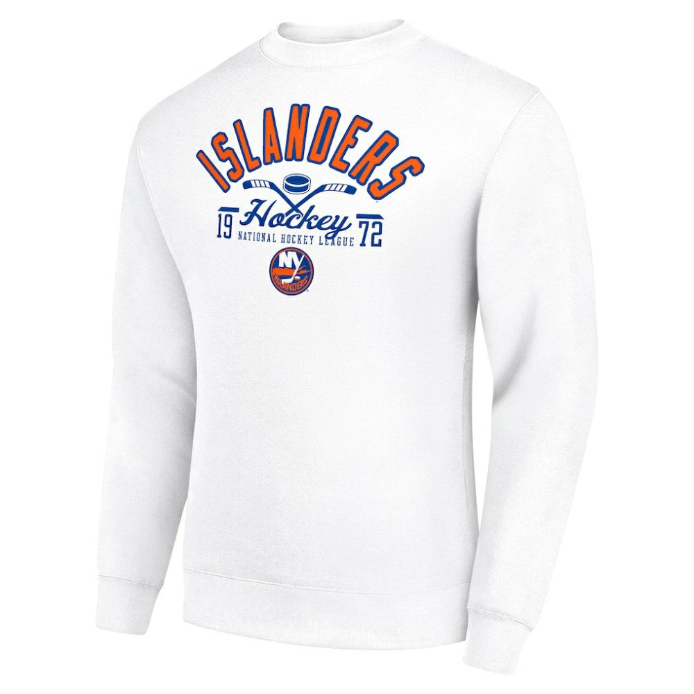 NHL White New York Islanders Starter Stick And Puck Logo Fleece Pullover Sweatshirt