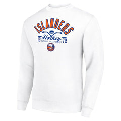 NHL White New York Islanders Starter Stick And Puck Logo Fleece Pullover Sweatshirt