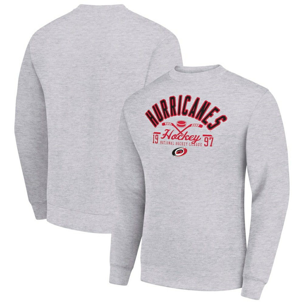 NHL Heather Gray Carolina Hurricanes Starter Stick And Puck Logo Fleece Pullover Sweatshirt