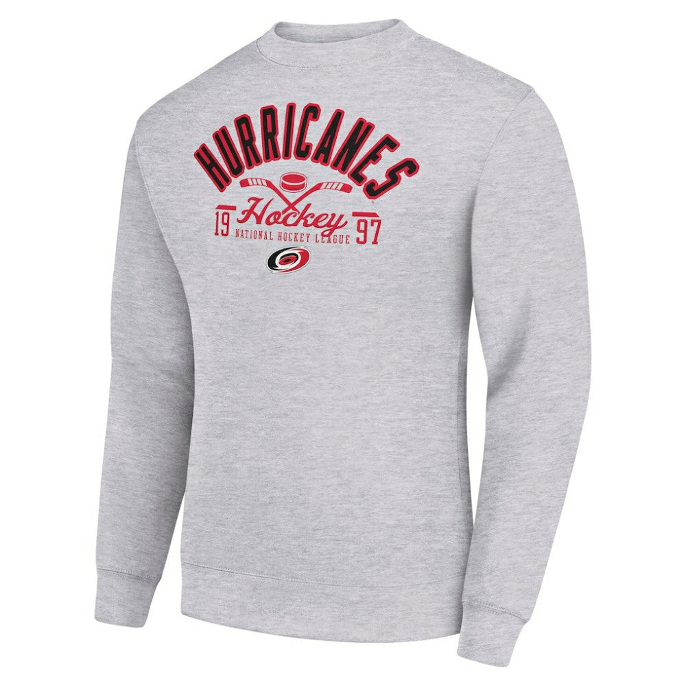NHL Heather Gray Carolina Hurricanes Starter Stick And Puck Logo Fleece Pullover Sweatshirt