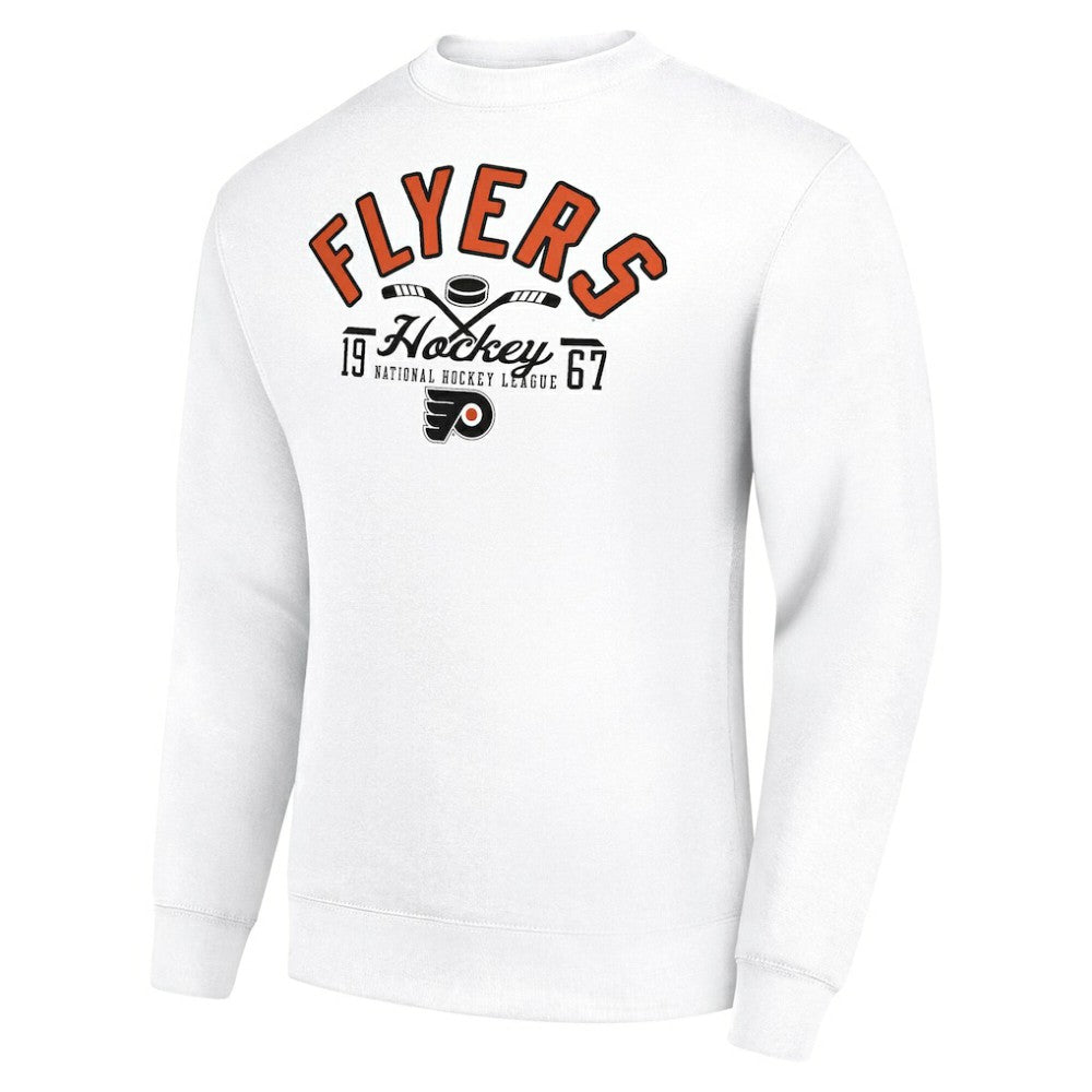 NHL White Philadelphia Flyers Starter Stick And Puck Logo Fleece Pullover Sweatshirt