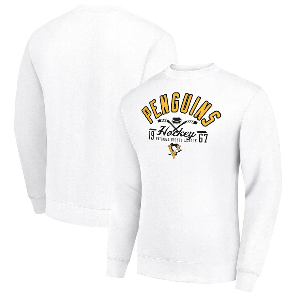 NHL White Pittsburgh Penguins Starter Stick And Puck Logo Fleece Pullover Sweatshirt