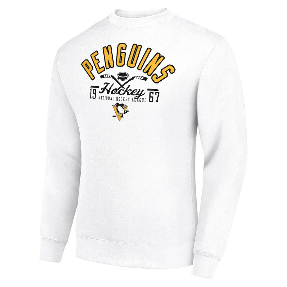 NHL White Pittsburgh Penguins Starter Stick And Puck Logo Fleece Pullover Sweatshirt