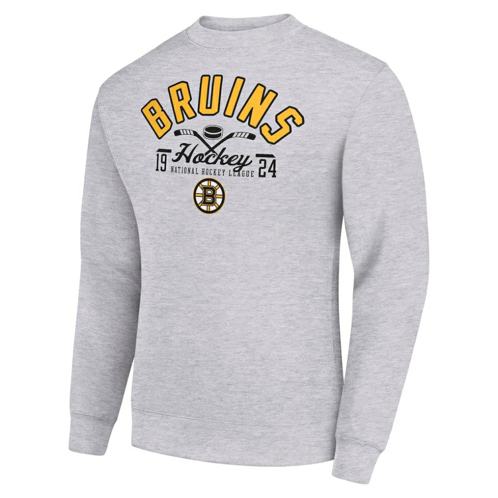 NHL Heather Gray Boston Bruins Starter Stick And Puck Logo Fleece Pullover Sweatshirt