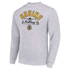NHL Heather Gray Boston Bruins Starter Stick And Puck Logo Fleece Pullover Sweatshirt