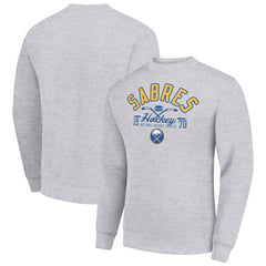 NHL Heather Gray Buffalo Sabres Starter Stick And Puck Logo Fleece Pullover Sweatshirt