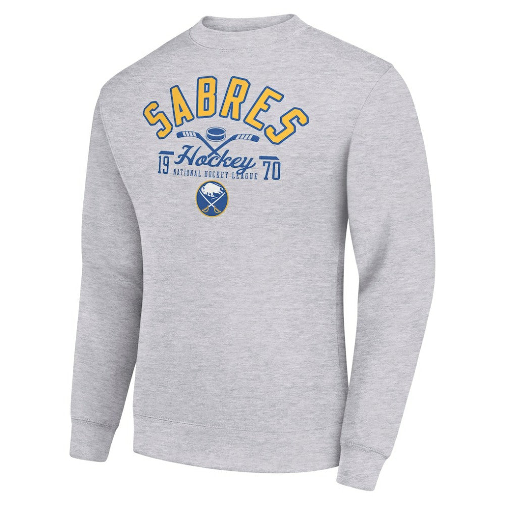 NHL Heather Gray Buffalo Sabres Starter Stick And Puck Logo Fleece Pullover Sweatshirt