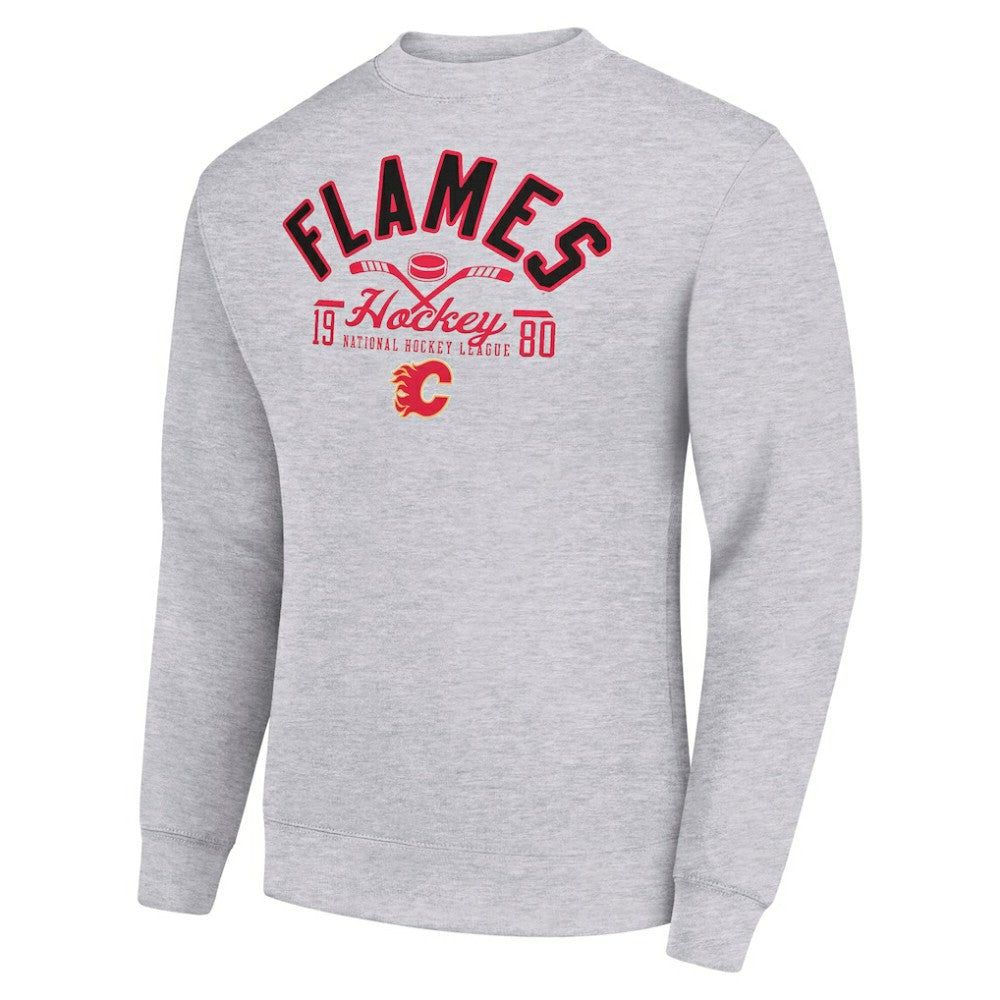 NHL Heather Gray Calgary Flames Starter Stick And Puck Logo Fleece Pullover Sweatshirt