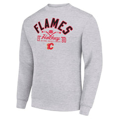 NHL Heather Gray Calgary Flames Starter Stick And Puck Logo Fleece Pullover Sweatshirt