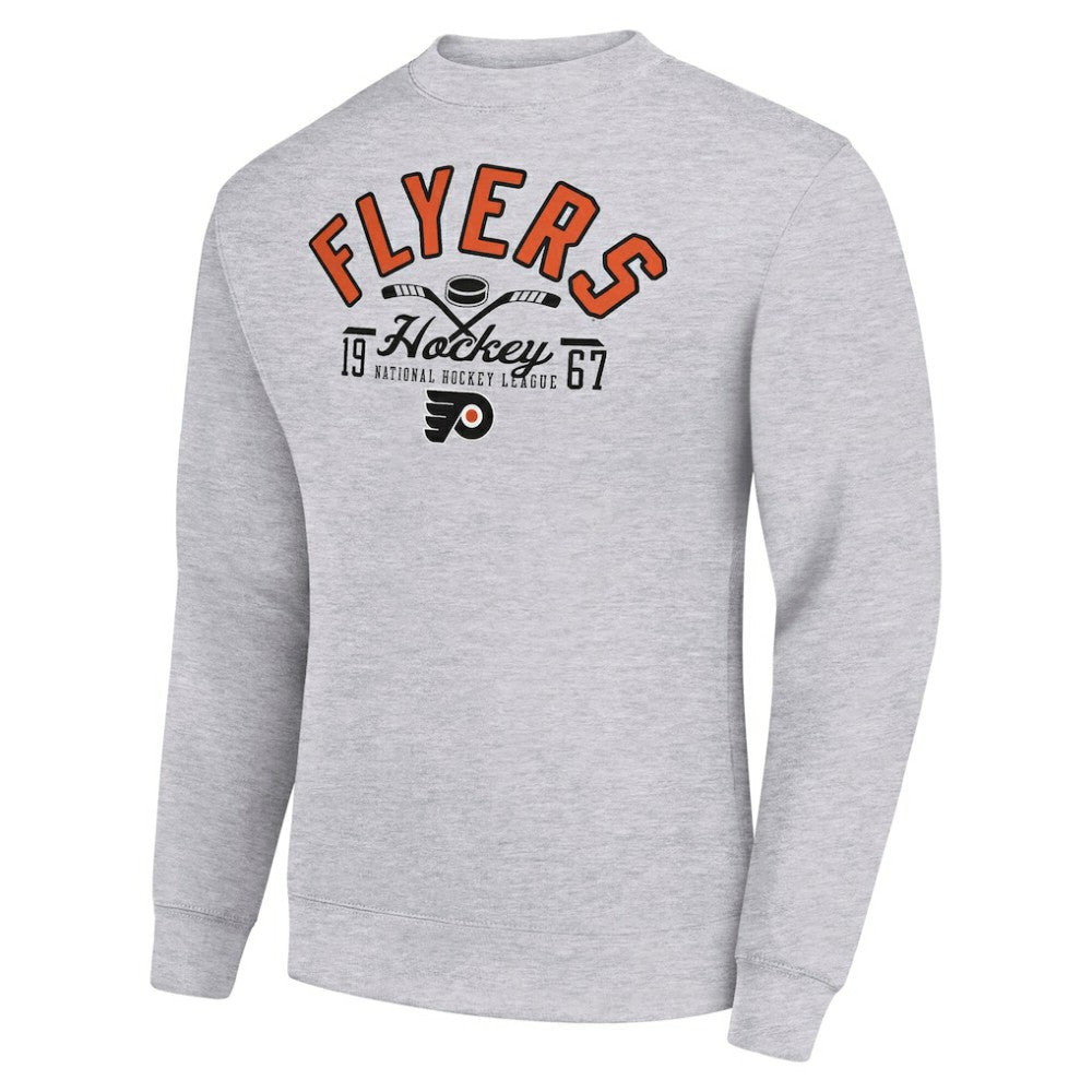 NHL Heather Gray Philadelphia Flyers Starter Stick And Puck Logo Fleece Pullover Sweatshirt