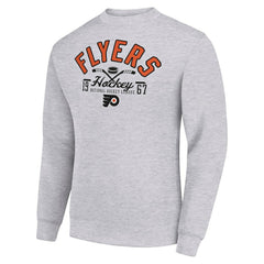 NHL Heather Gray Philadelphia Flyers Starter Stick And Puck Logo Fleece Pullover Sweatshirt