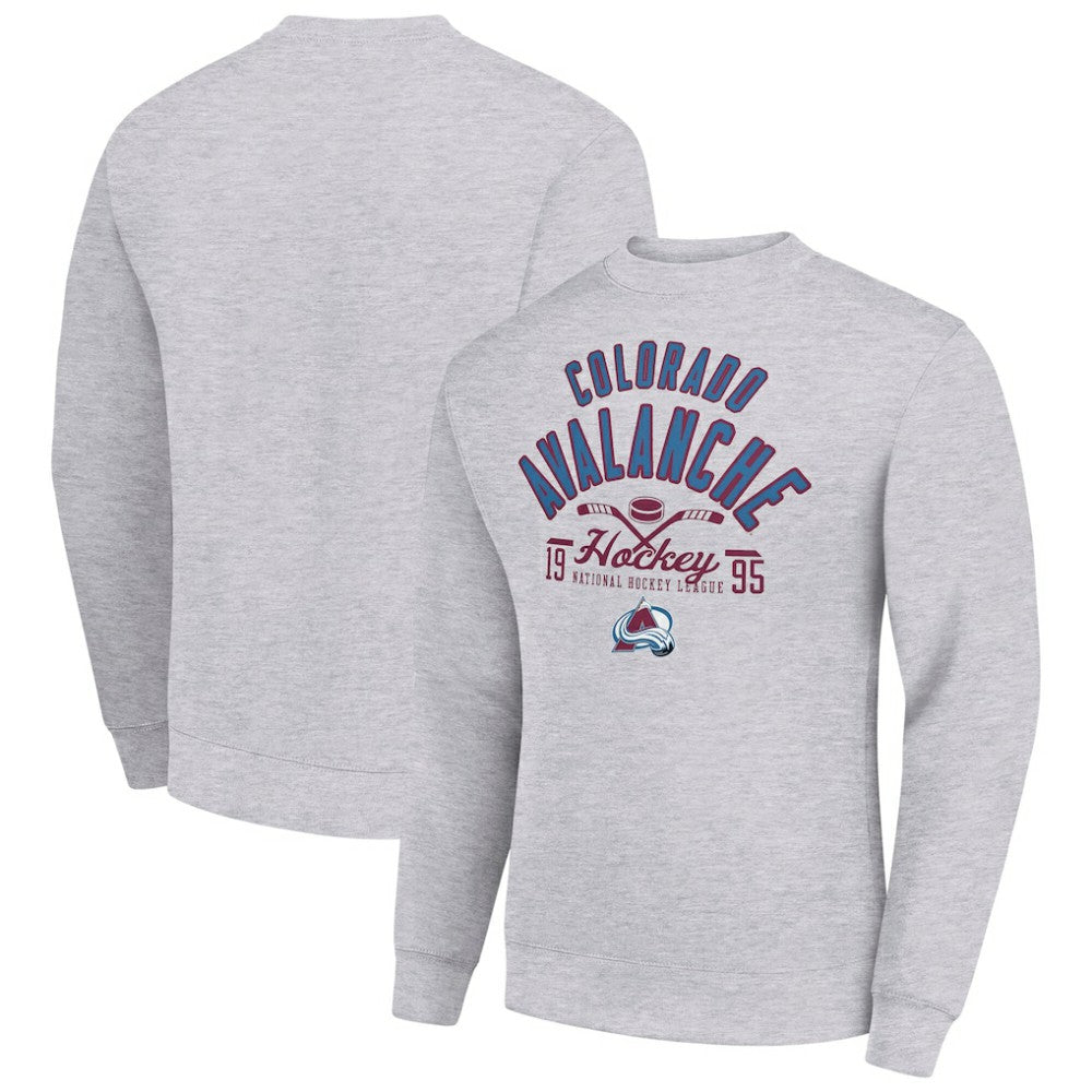 NHL Heather Gray Colorado Avalanche Starter Stick And Puck Logo Fleece Pullover Sweatshirt