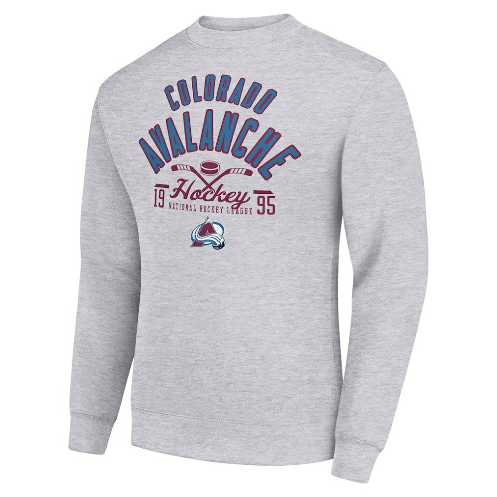 NHL Heather Gray Colorado Avalanche Starter Stick And Puck Logo Fleece Pullover Sweatshirt