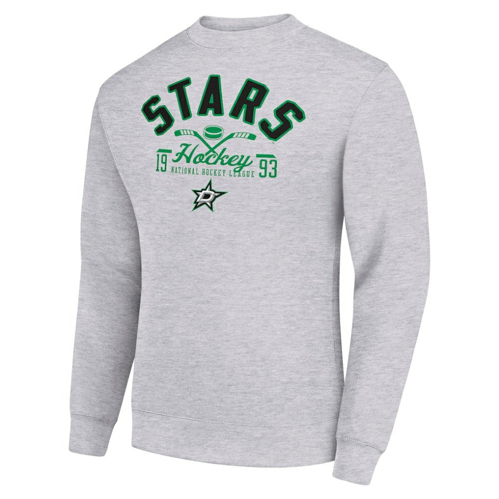 NHL Heather Gray Dallas Stars Starter Stick And Puck Logo Fleece Pullover Sweatshirt