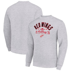 NHL Heather Gray Detroit Red Wings Starter Stick And Puck Logo Fleece Pullover Sweatshirt