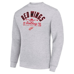 NHL Heather Gray Detroit Red Wings Starter Stick And Puck Logo Fleece Pullover Sweatshirt