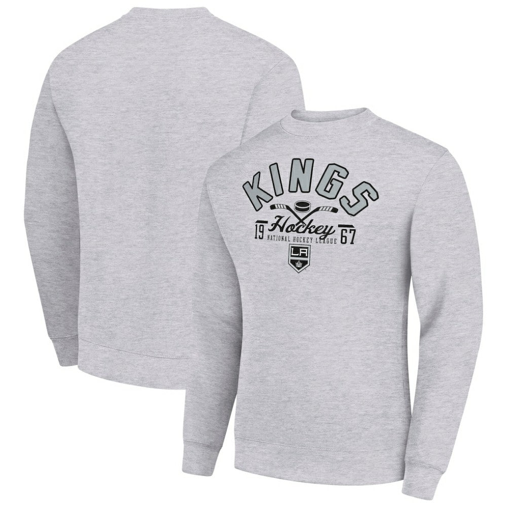 NHL Heather Gray Los Angeles Kings Starter Stick And Puck Logo Fleece Pullover Sweatshirt