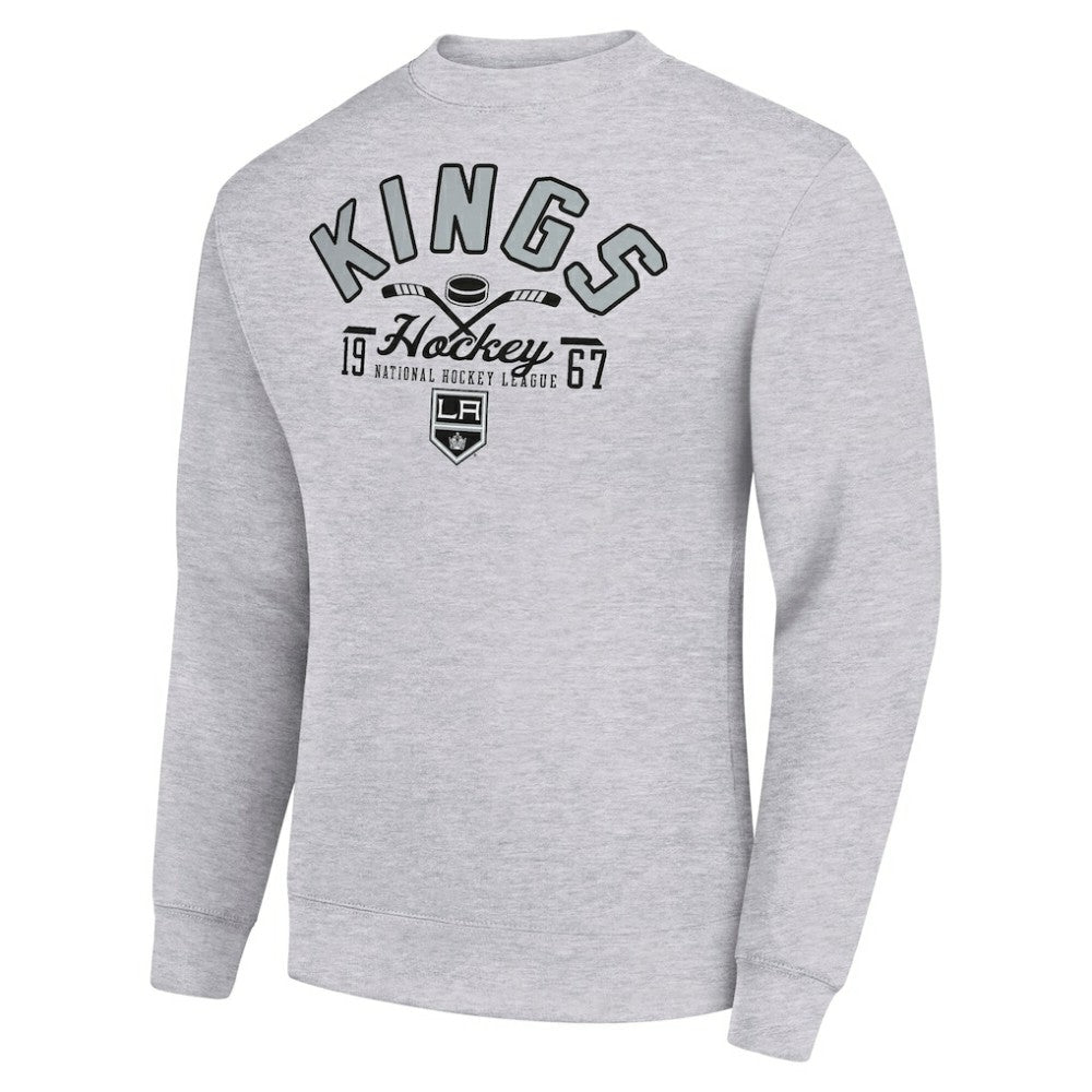 NHL Heather Gray Los Angeles Kings Starter Stick And Puck Logo Fleece Pullover Sweatshirt