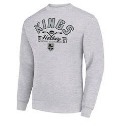 NHL Heather Gray Los Angeles Kings Starter Stick And Puck Logo Fleece Pullover Sweatshirt