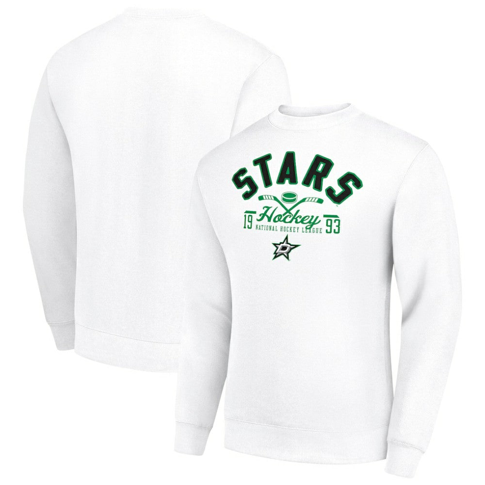 NHL White Dallas Stars Starter Stick And Puck Logo Fleece Pullover Sweatshirt