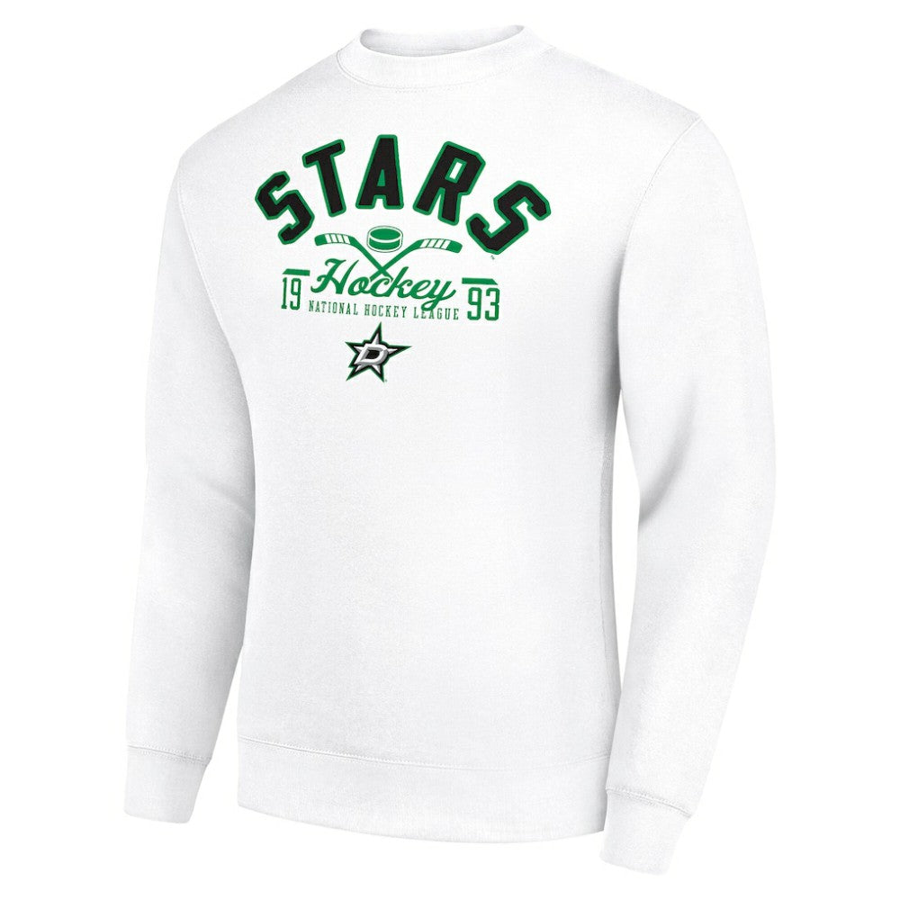 NHL White Dallas Stars Starter Stick And Puck Logo Fleece Pullover Sweatshirt